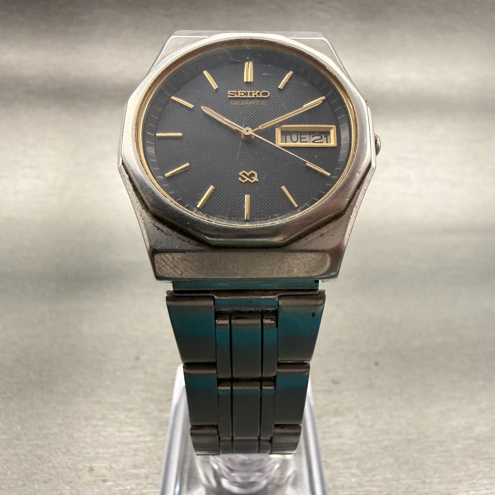 Seiko Watch Men 33mm Gray Dial Silver Tone Round 8C23-6059 New Battery VTG