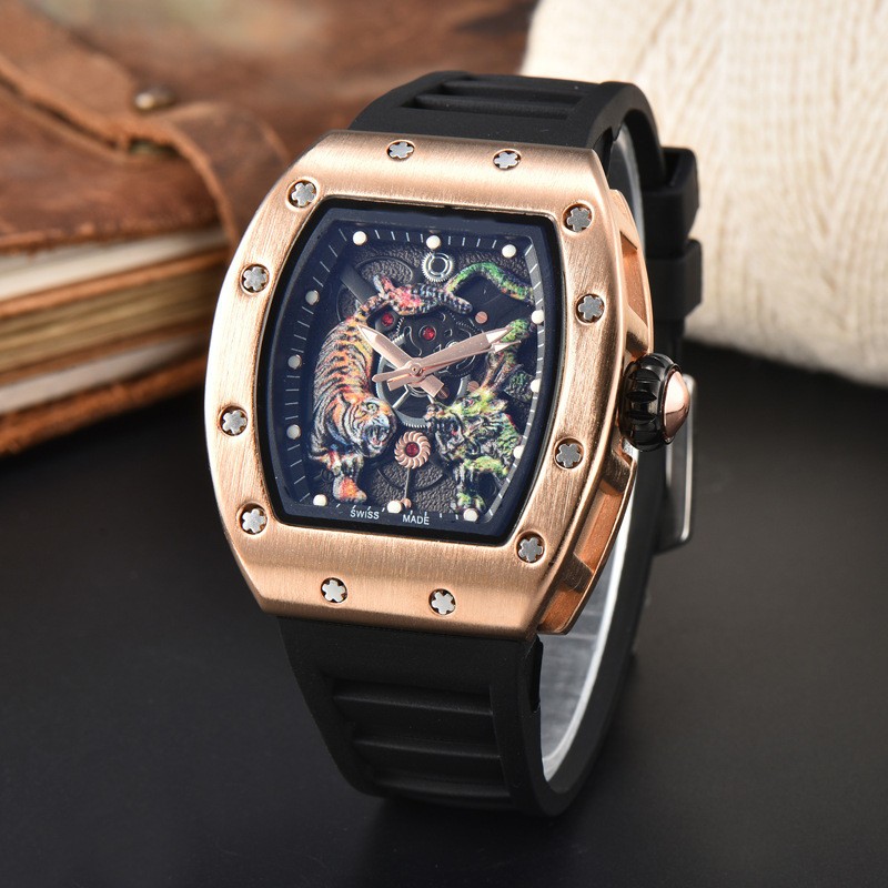 New Sports Men’s Dragon Tiger Pattern Lassa Quartz Watch Skeleton Dial