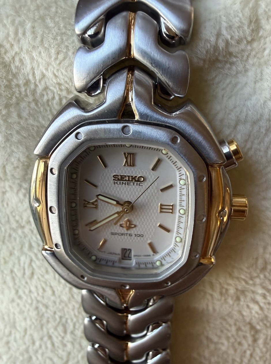 Seiko Kinetic Men’s Two-Tone Stainless Tonneau Watch 100m Date Analog