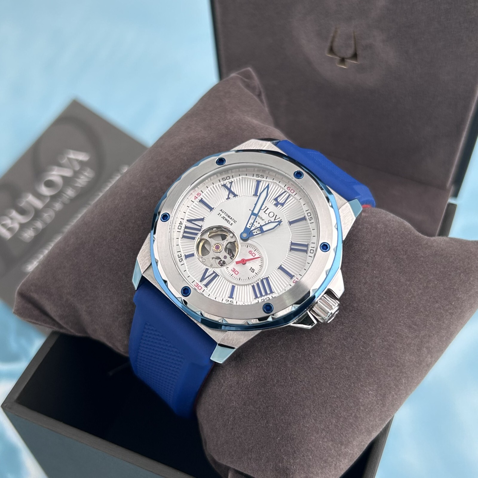 Bulova Marine Star Series A Blue Strap/98A225 Men’s Chronograph Auto Watch 45mm