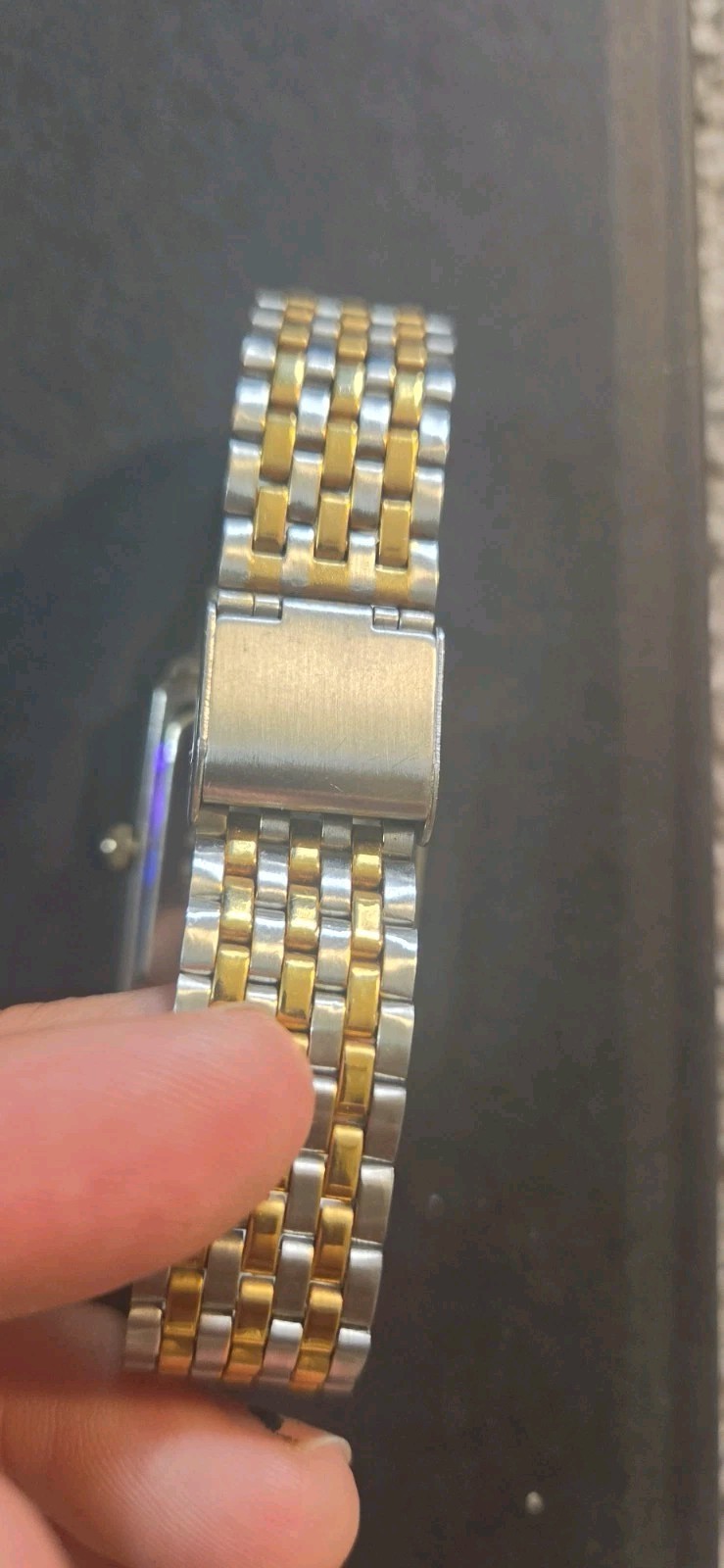Geneva Quartz Rectangle Analogue Wristwatch 24-27.9mm Two-Tone Bracelet Runs Wel