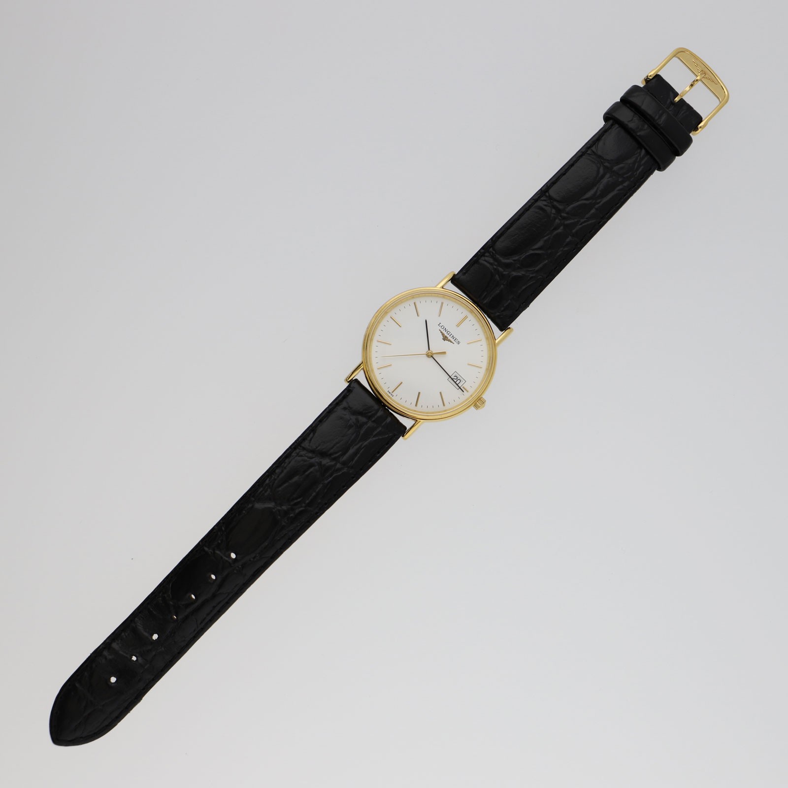 LONGINES L4.720.2 Plaisance white Dial Quartz Gold Plated Leather Men’s