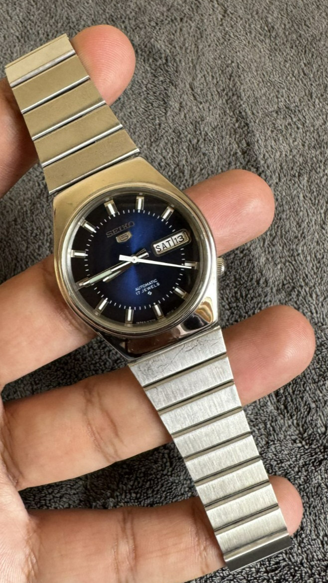Seiko 5 Automatic 17 Jewels 6309-603BA Blue Dial Day-Date Vintage Japan