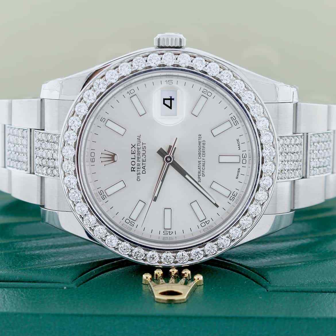 Rolex Datejust II 41mm 6.1CT Diamond Bezel/Bracelet/Factory Silver Dial Watch