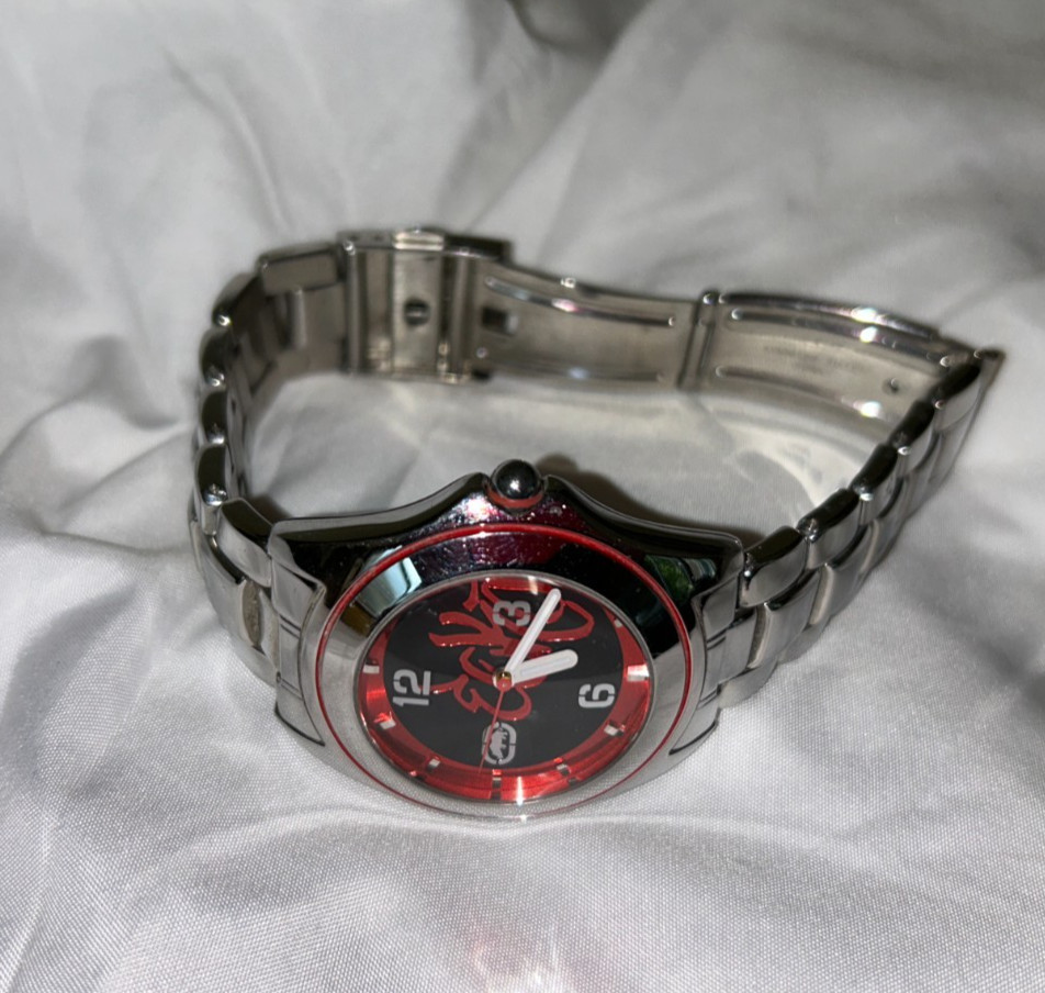 NICE Marc Ecko Chronicles 829-1972 Mirror/Black Red Dial/SS Push button Latch
