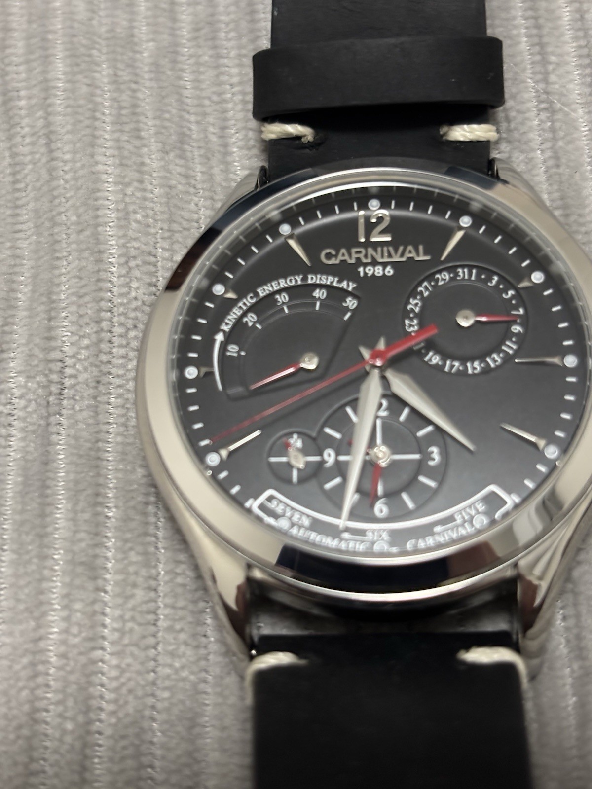 Carnival Men Mechanical Automatic Watch Energy Display Date Two Time zone