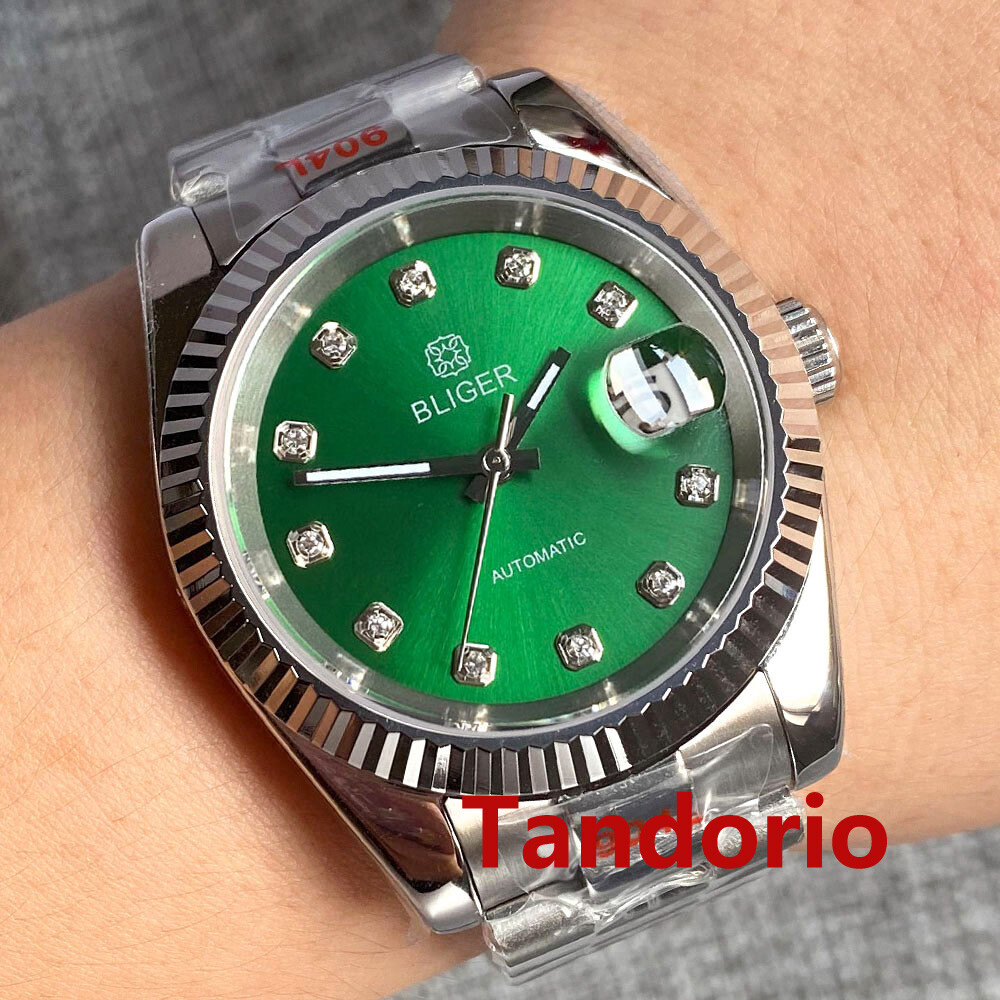 36mm/39mm Sapphire Glass Black Sterile Dial NH35 Automatic Men Watch Date Fluted