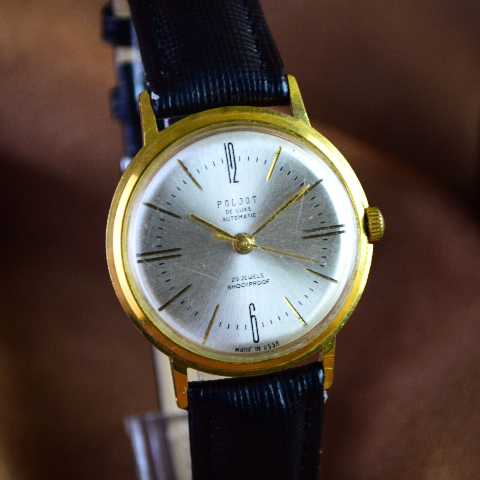 Soviet Men’s Watch Poljot Automatic De Luxe Vintage Wristwatch Serviced