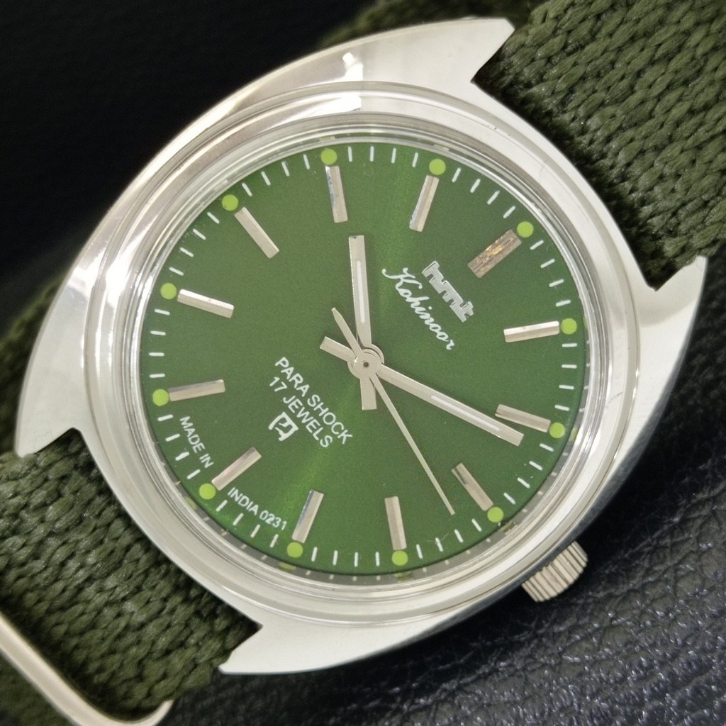 INDIAN VINTAGE HMT KOHINOOR HAND-WINDING MENS GREEN COLOR DIAL WATCH a440975-1