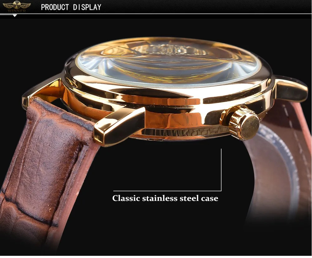 WINNER Mechanical Luxury Leather Elegant Skeleton Automatic Men’s Watch
