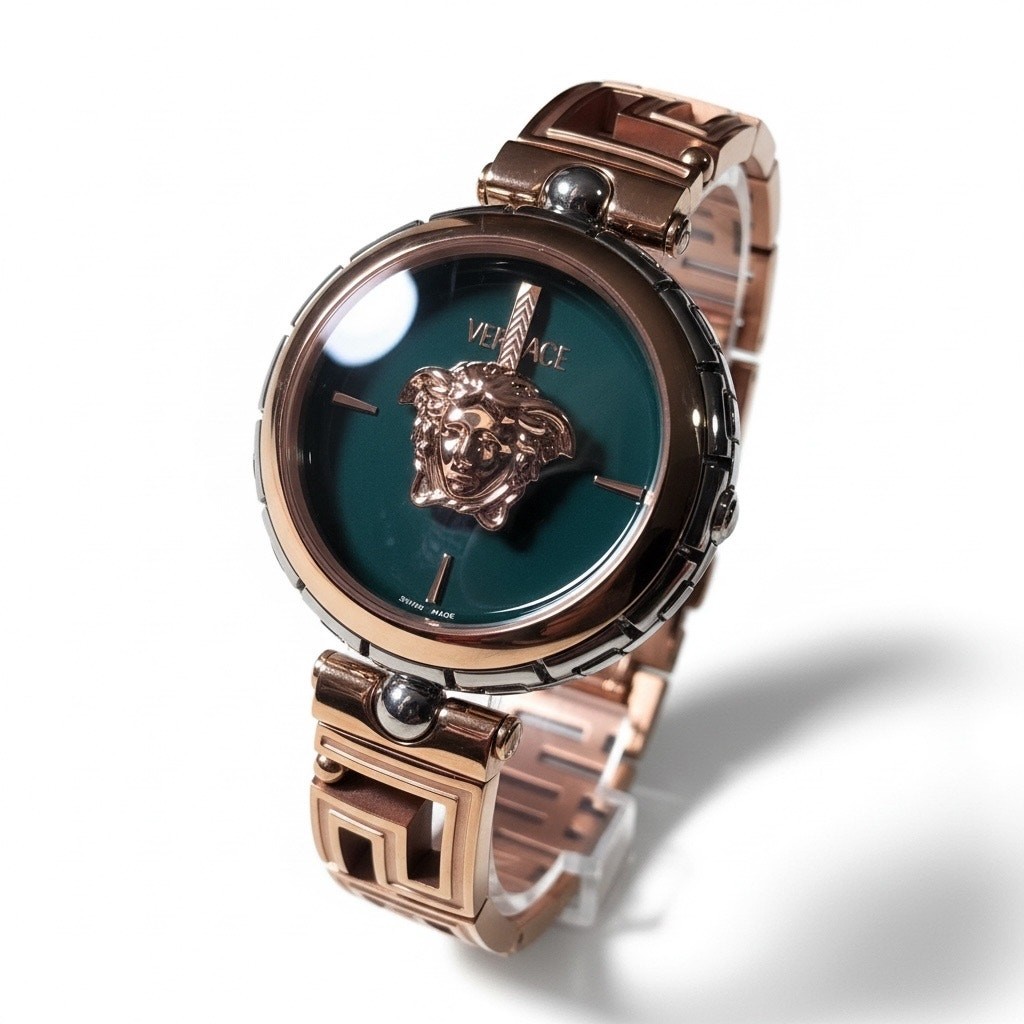 Versace Medusa Jewel VE0B00325 Rose Gold PVD / Green Dial New