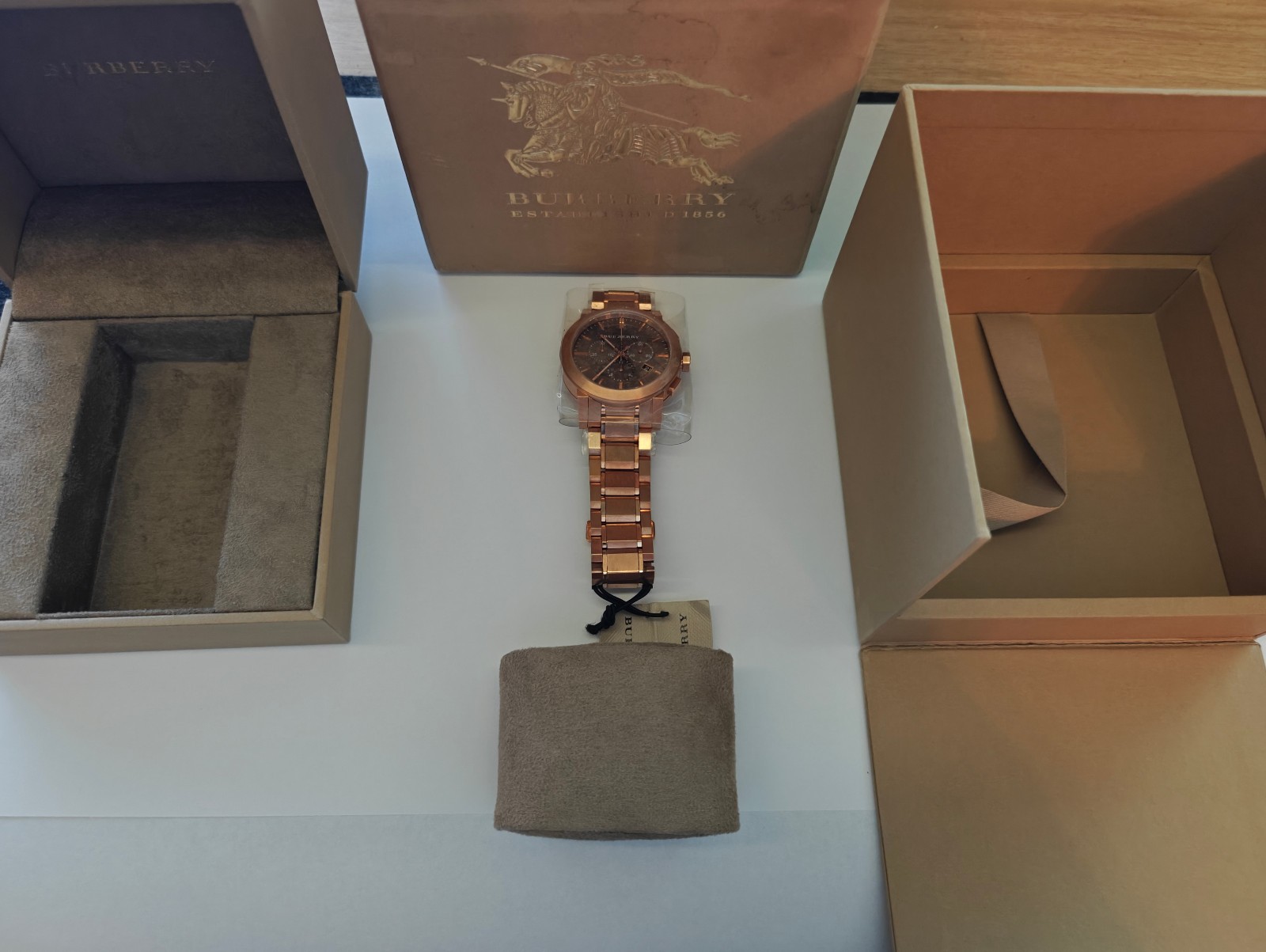 Burberry BU9353 Swiss Made Rose Gold Chronograph Sapphire Watch – New In Box