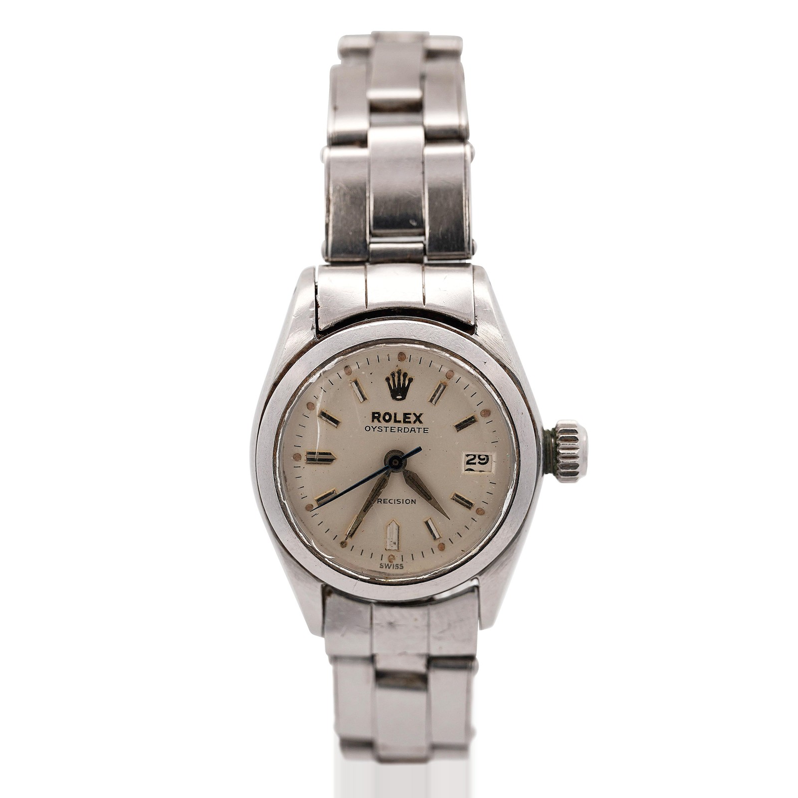 Vintage Rolex Oysterdate Precision 6406 Steel Cream Dial 1960s 24mm Ladies Watch