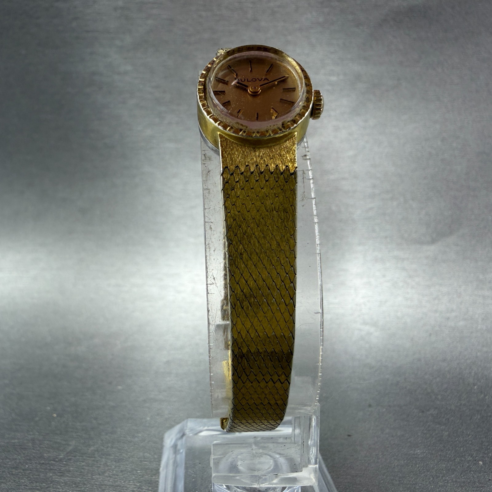 Bulova Watch Women 16mm Gold Dial Gold Tone Oval Mesh band Manual Wind Runs VTG