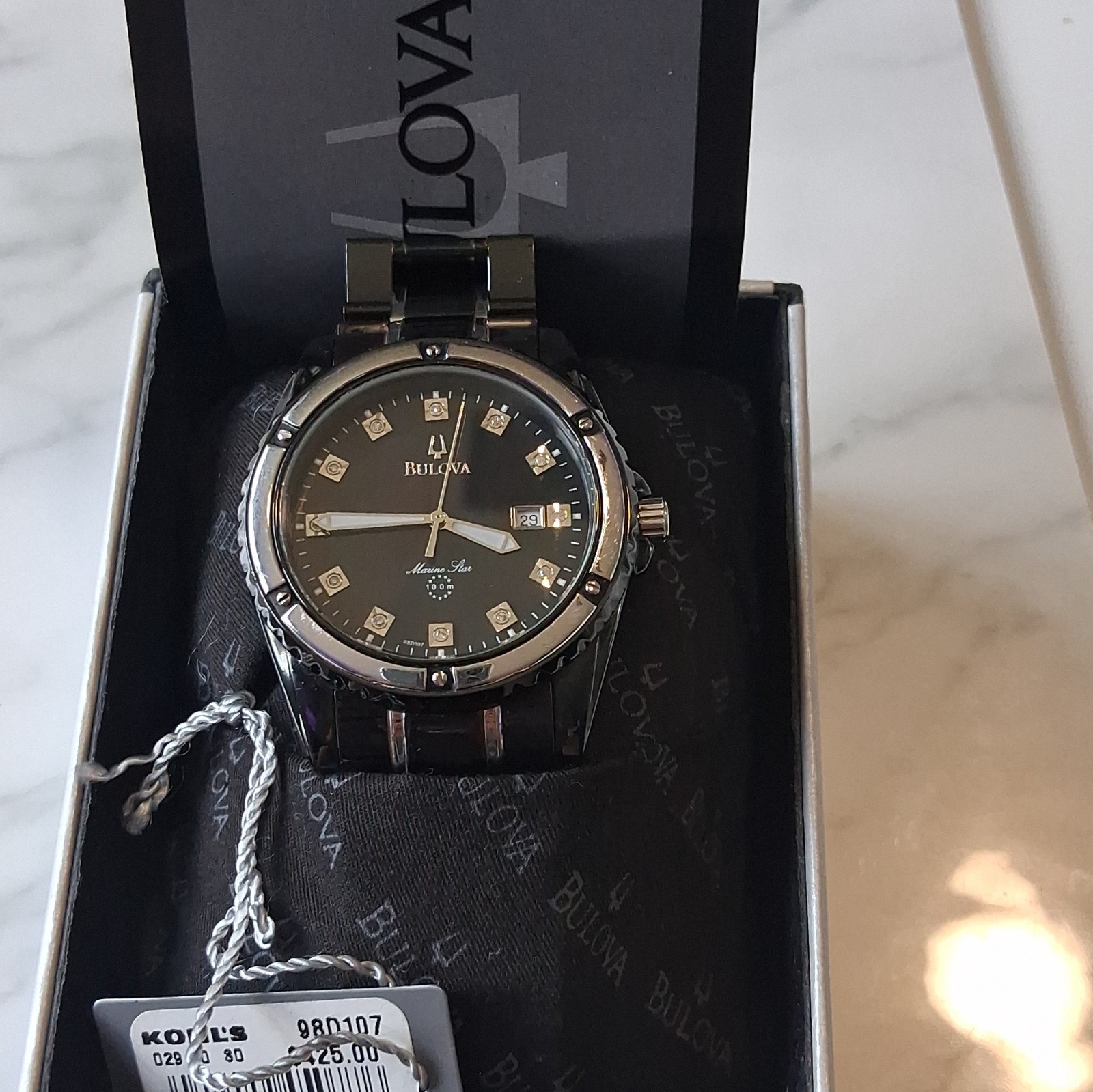 Bulova Marine Star men real diamond accent two tone stainless steel watch .