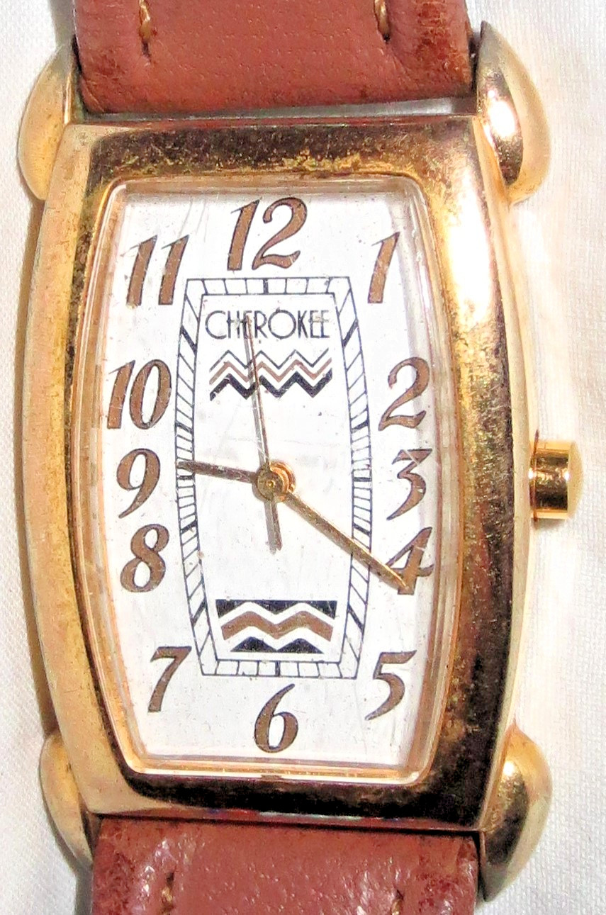 Native American Cherokee Wristwatch Tank Style Aztec Design Dial & Beaded Band