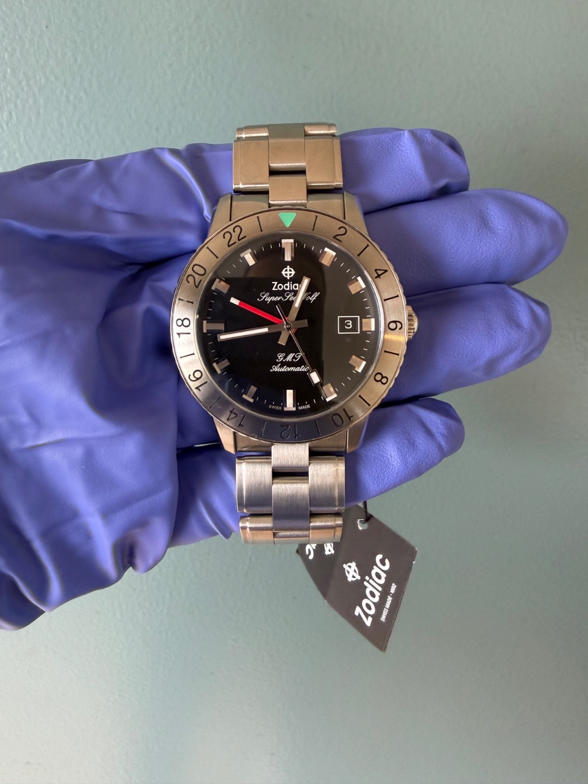 Zodiac Super Sea Wolf GMT Black Dial Steel Bracelet Watch ZO9405