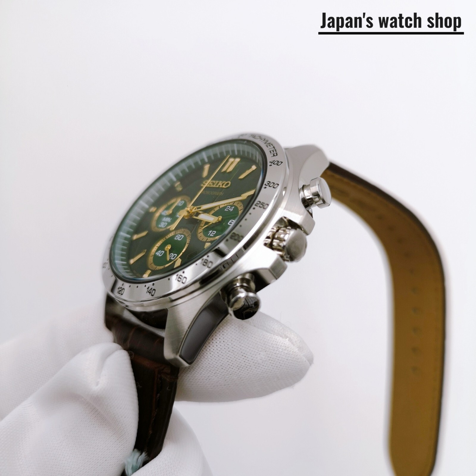 SEIKO Spirit SBTR017 Green Chronograph Quartz Leather band Men Watch New in Box
