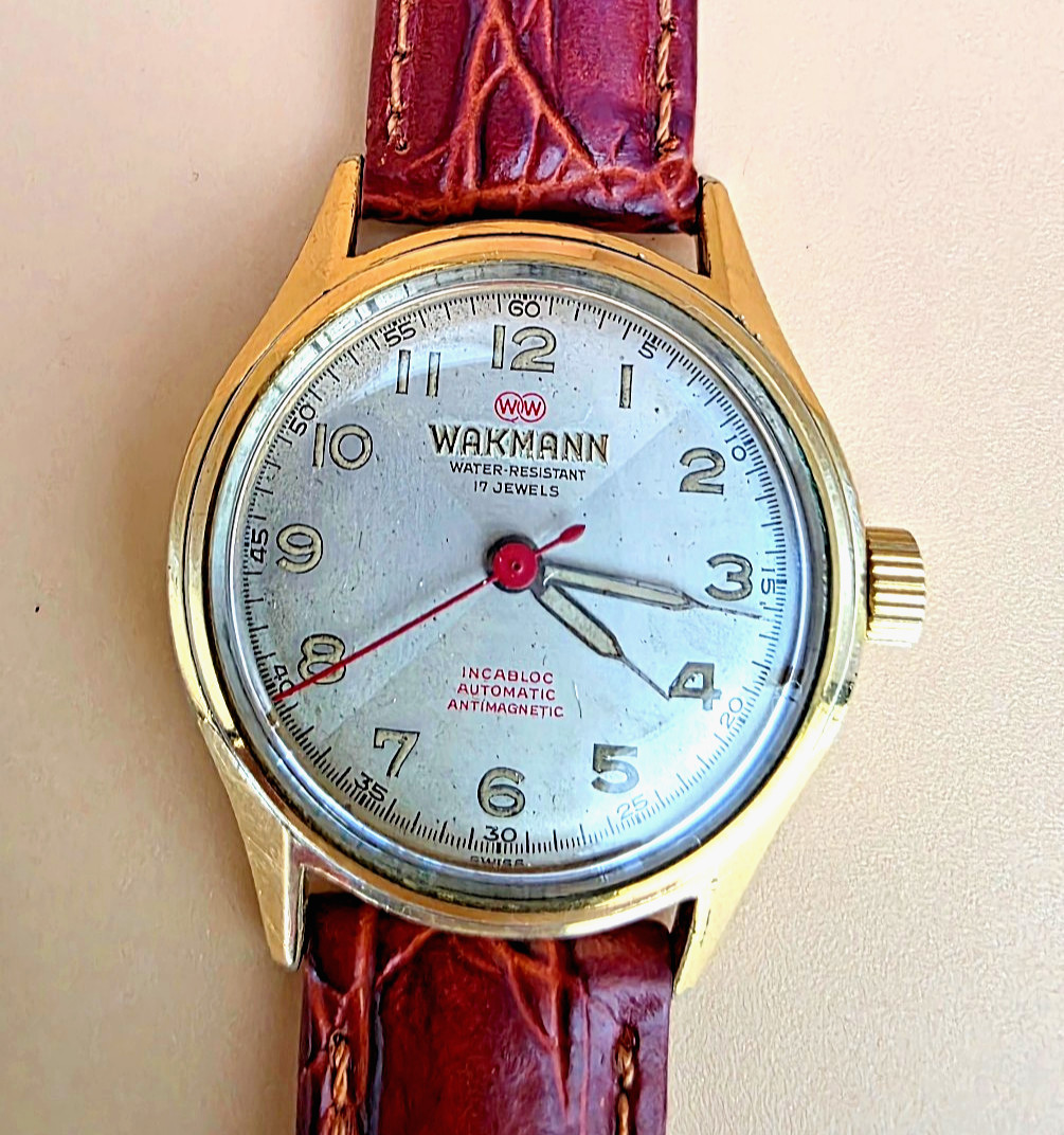 VTG Rare WAKMANN 709A Automatic 17 Jewel 1950 Swiss Incabloc 31mm Men Watch Runs