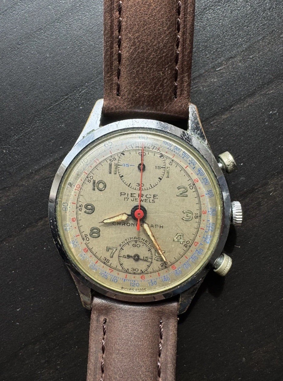 Vtg 1940s PIERCE Military Pilot Chronograph Cal 134 – Up/Down – For Restoration