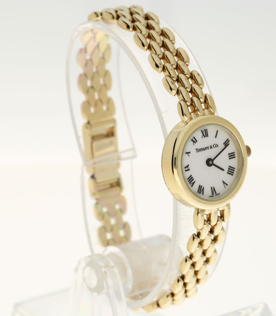 Tiffany & Co. 14K Yellow Gold Swiss Quartz Watch White Roman Dial 21MM