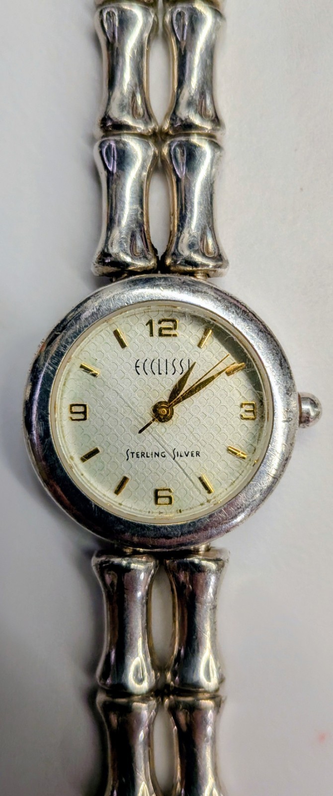 Ecclissi Sterling Silver Bamboo Link Ladies Wrist Watch Model 31450 New Battery