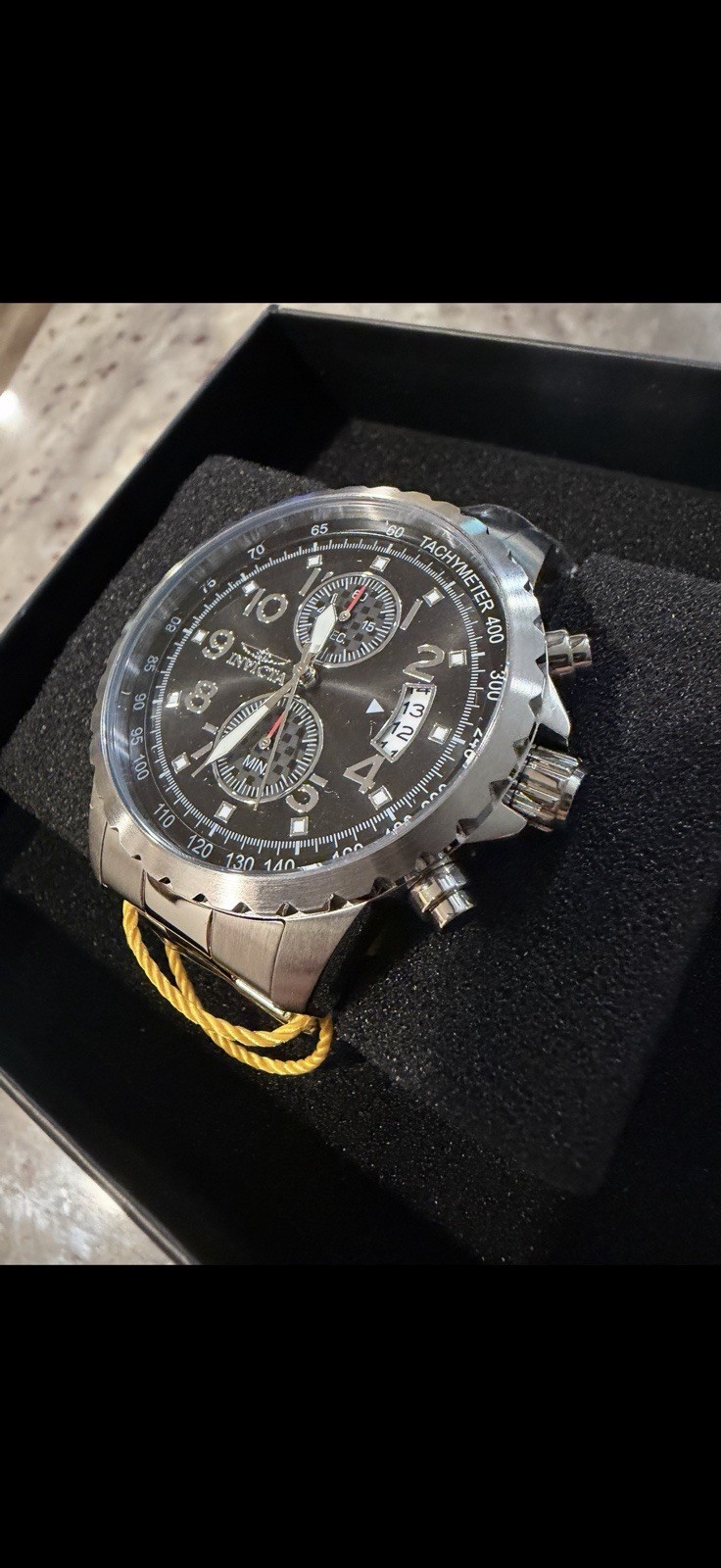 Invicta Specialty Men’s Chronograph Watch Black Dial SS Bracelet Tach Date 100m