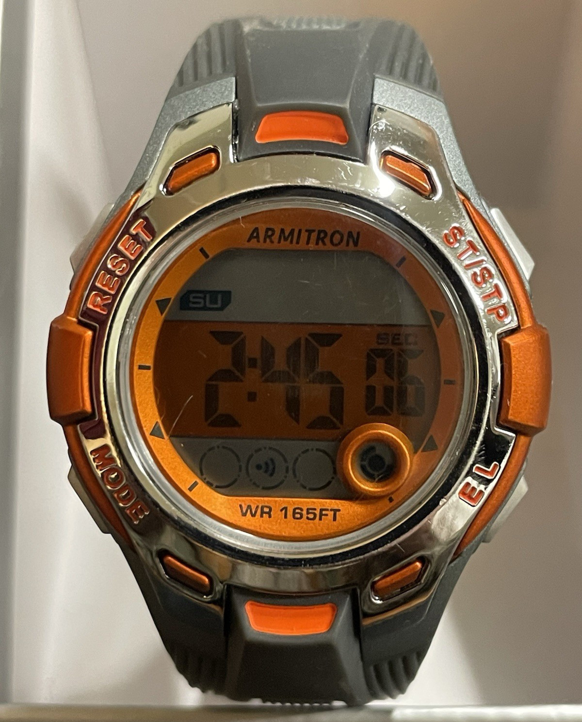 Armitron Digital Quartz Chronograph Alarm Backlight Date 45mm Gray/Orange 50m