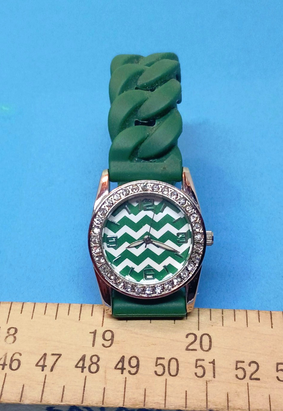 Geneva Green Silicone Rubber Rhinestone Watch – Works – New Battery