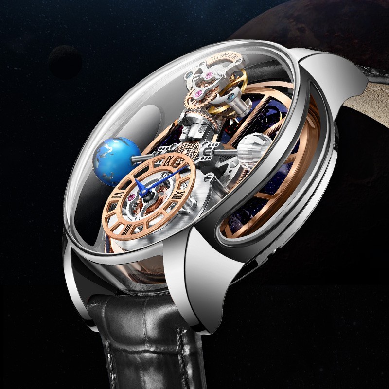 PINDU Men’s Quartz Watch 46mm Steel Case Sapphire Crystal Dress Concise Watch