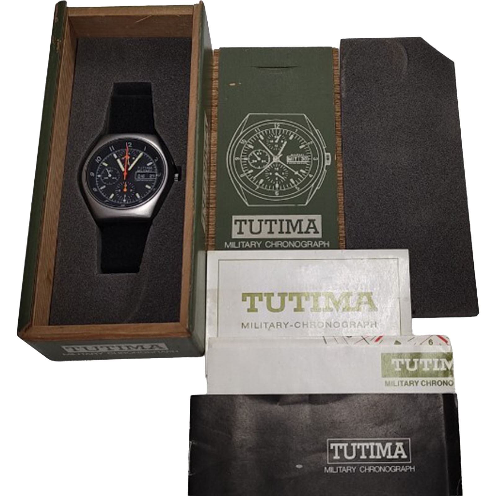 Tutima Military Chronograph Lemania 5100 W Germany Vintage Auto Head Only Auth