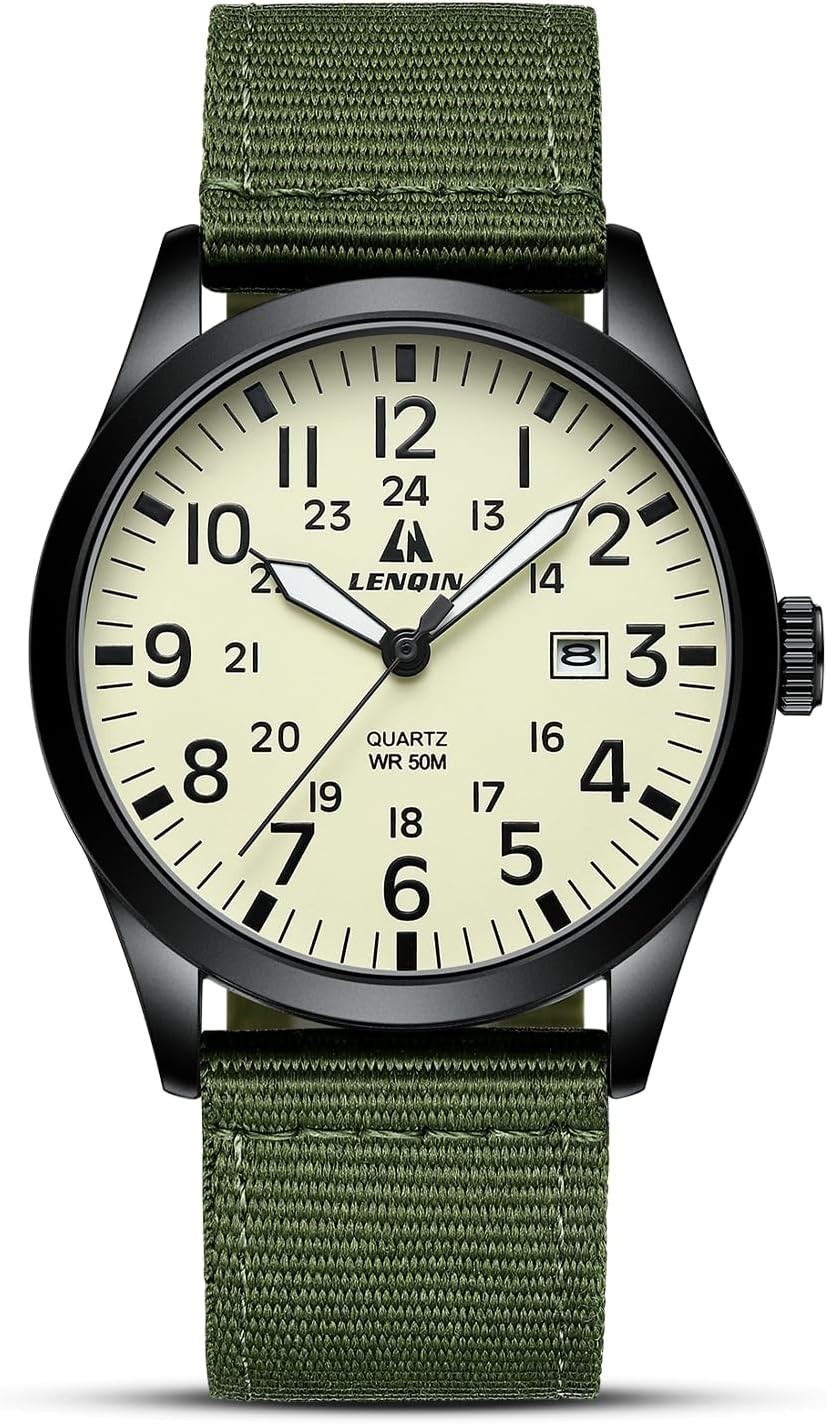 LN LENQIN Men’s Military Tactical Watch Analog Quartz Luminous Nylon Strap Water