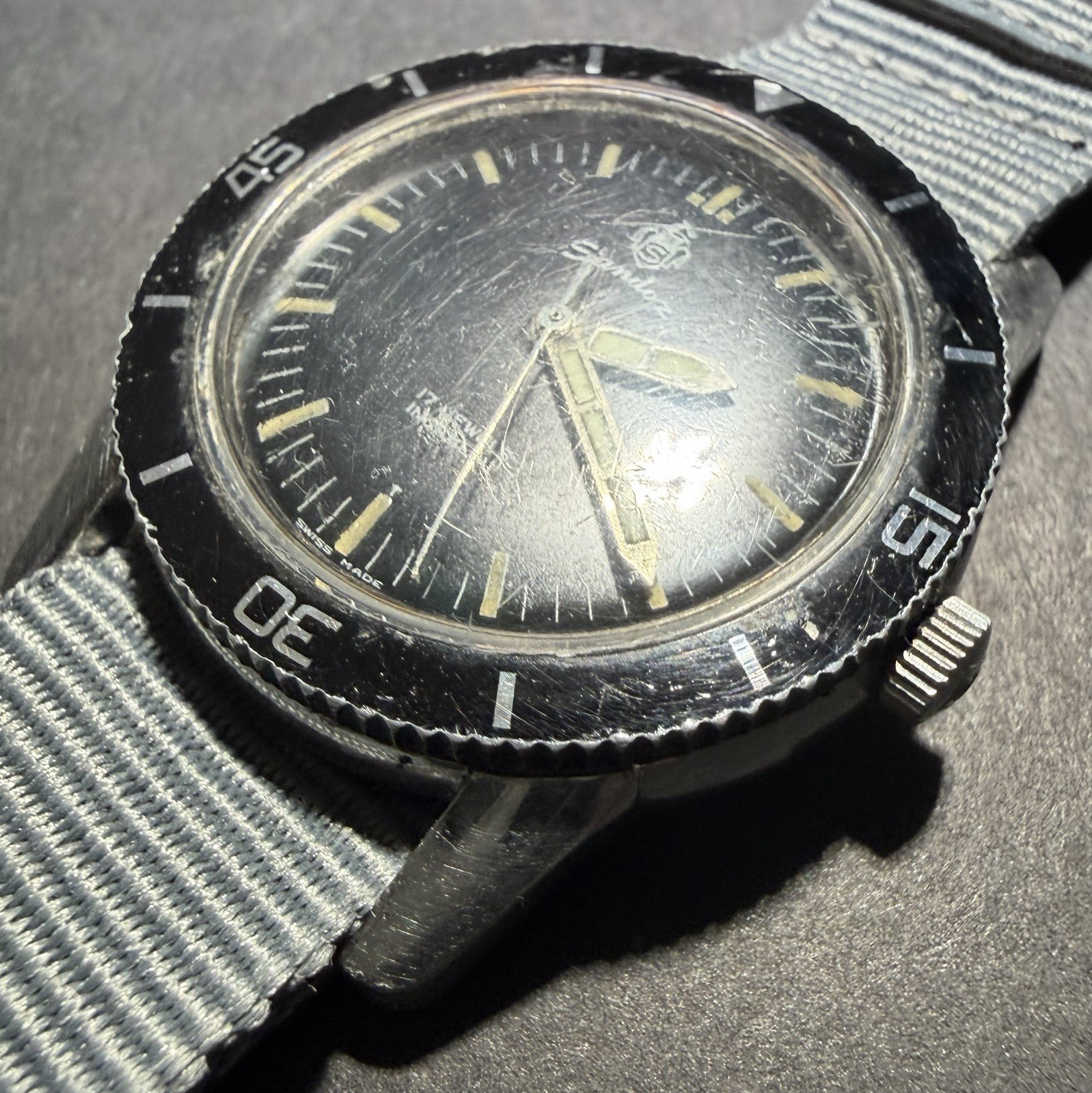 60’s Henry Sandoz &Fils Submariner Bathyscaphe MK1 Black for Military Use Rare.