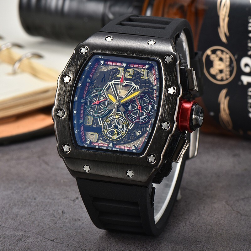 Richard Technolo Quartz Men’s Barrel-Shaped Fashion Hollow Calendar Watch