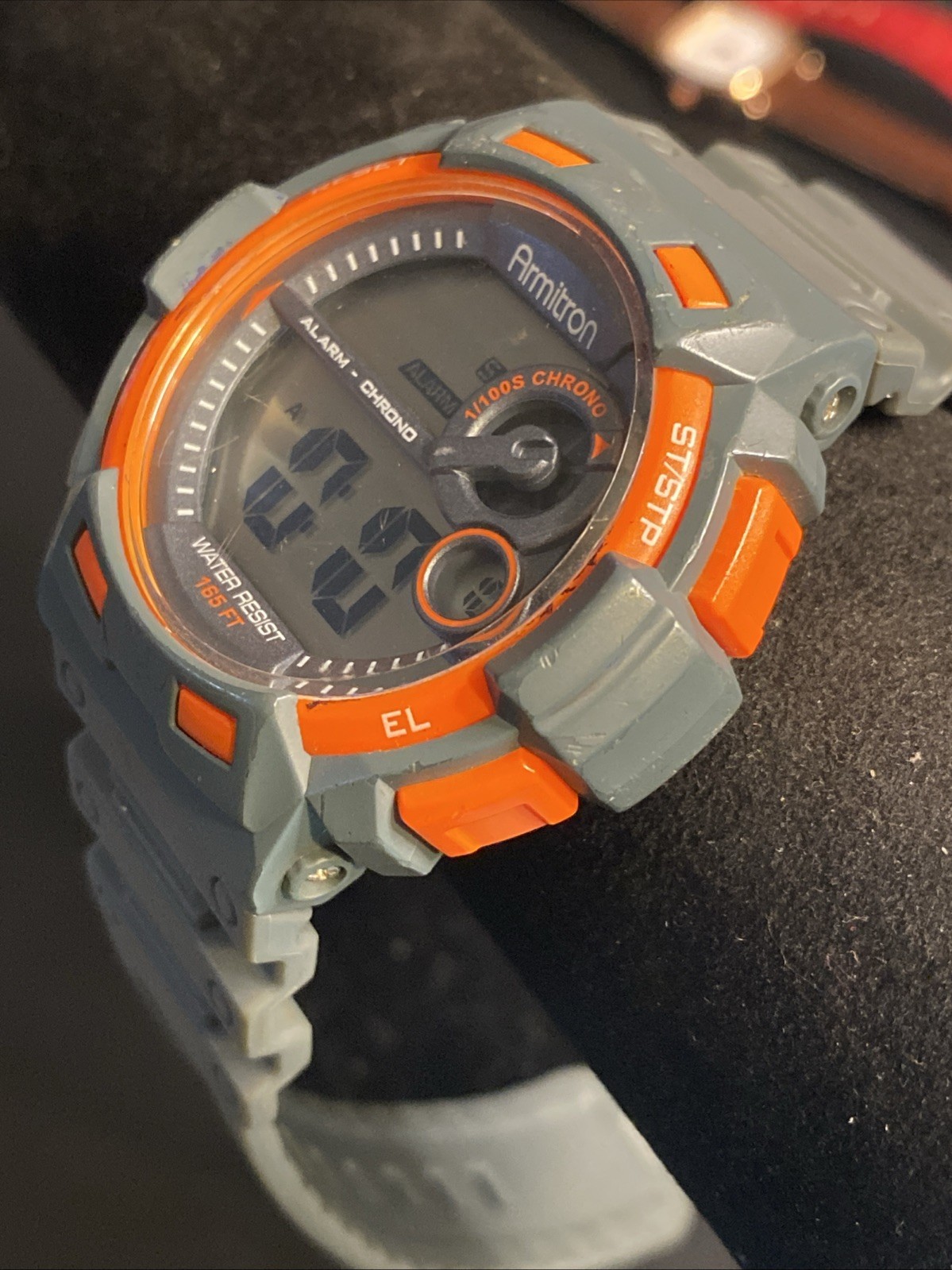 Armitron Pro Sport Watch Men 50mm Gray Orange Digital Day Date 100M New Battery