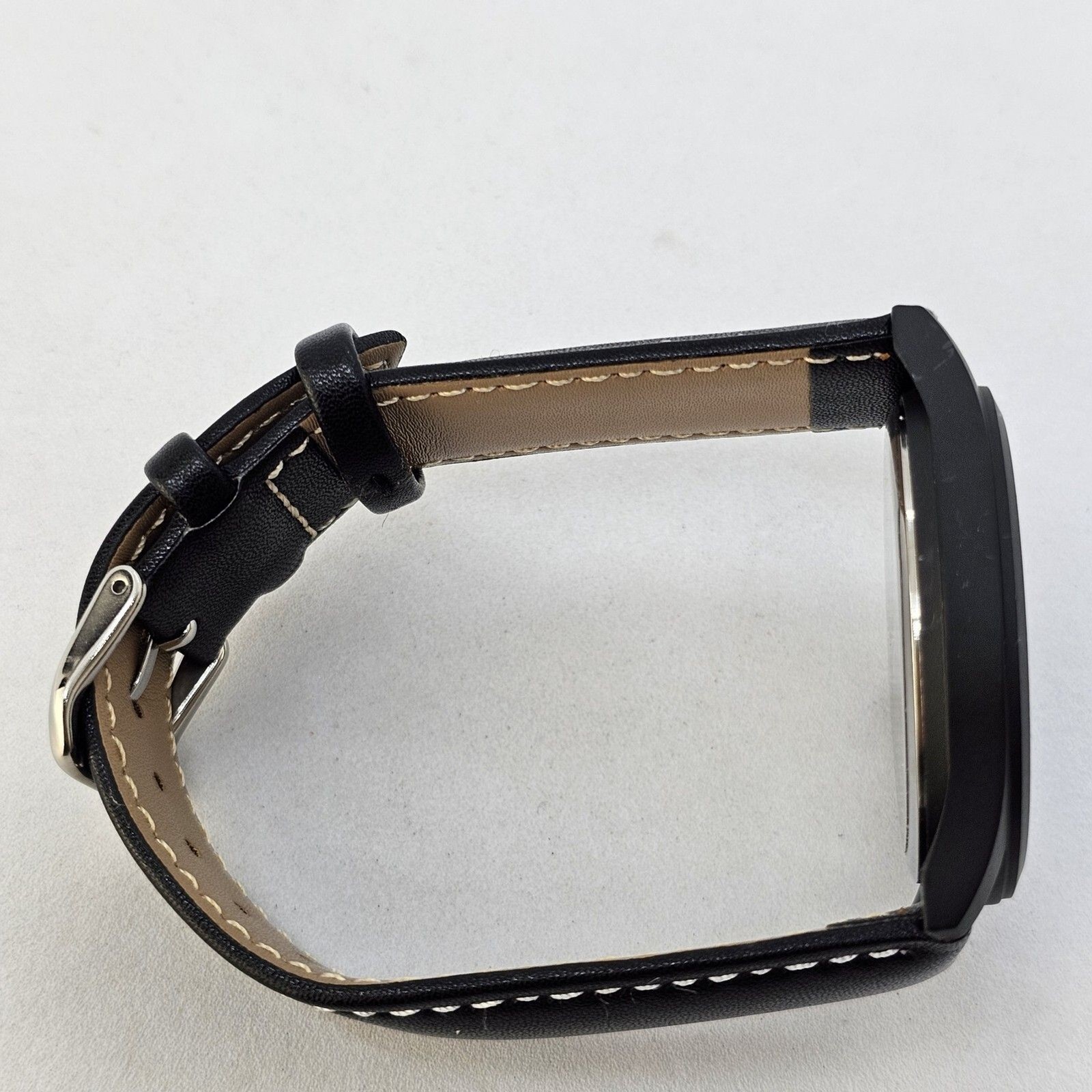 Men’s Field Watch 42MM Large Case Black Dial Black White Leather Band Straps