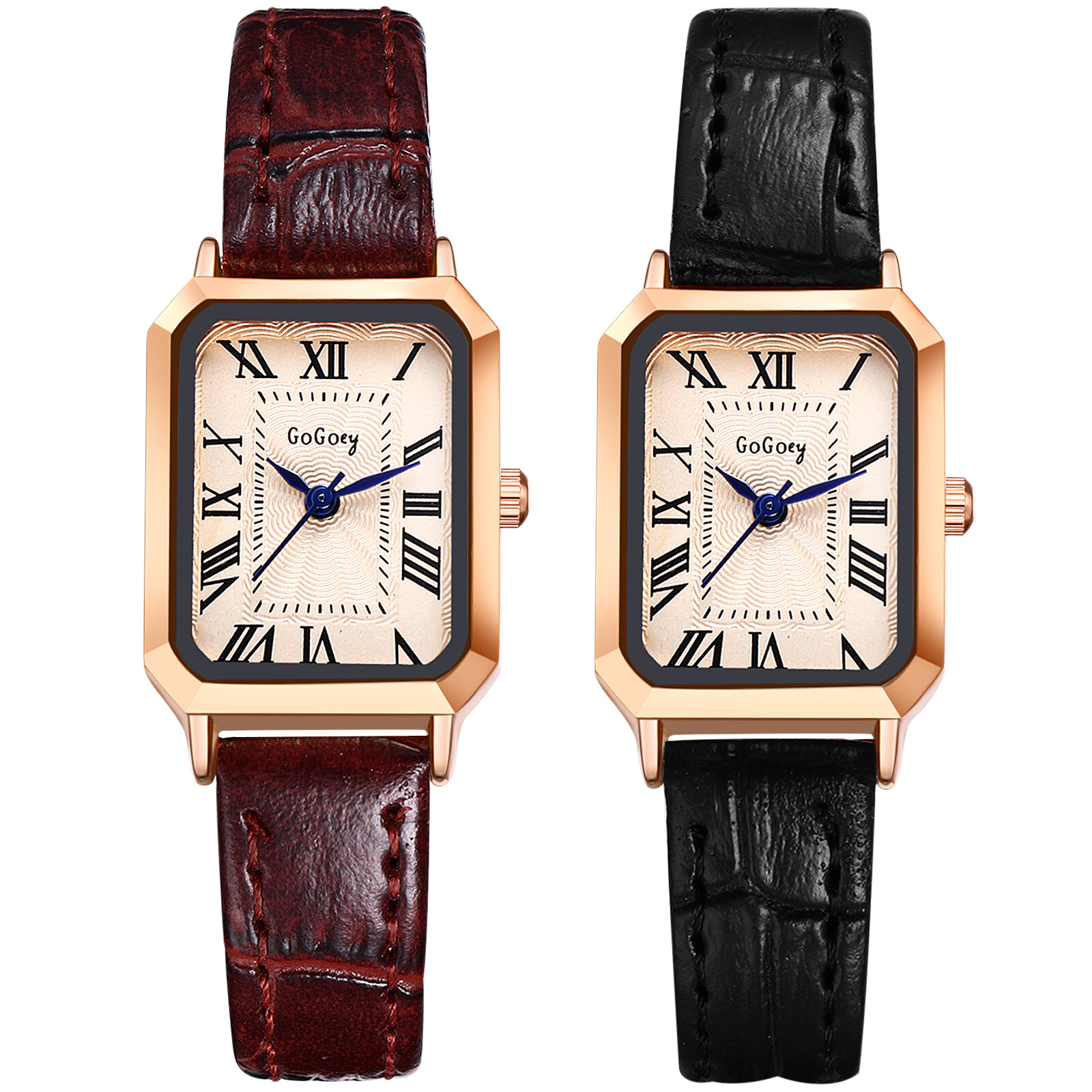 Women’s Classic Retro Rectangle Dial Roman Numerals Leather Quartz Wrist Watch
