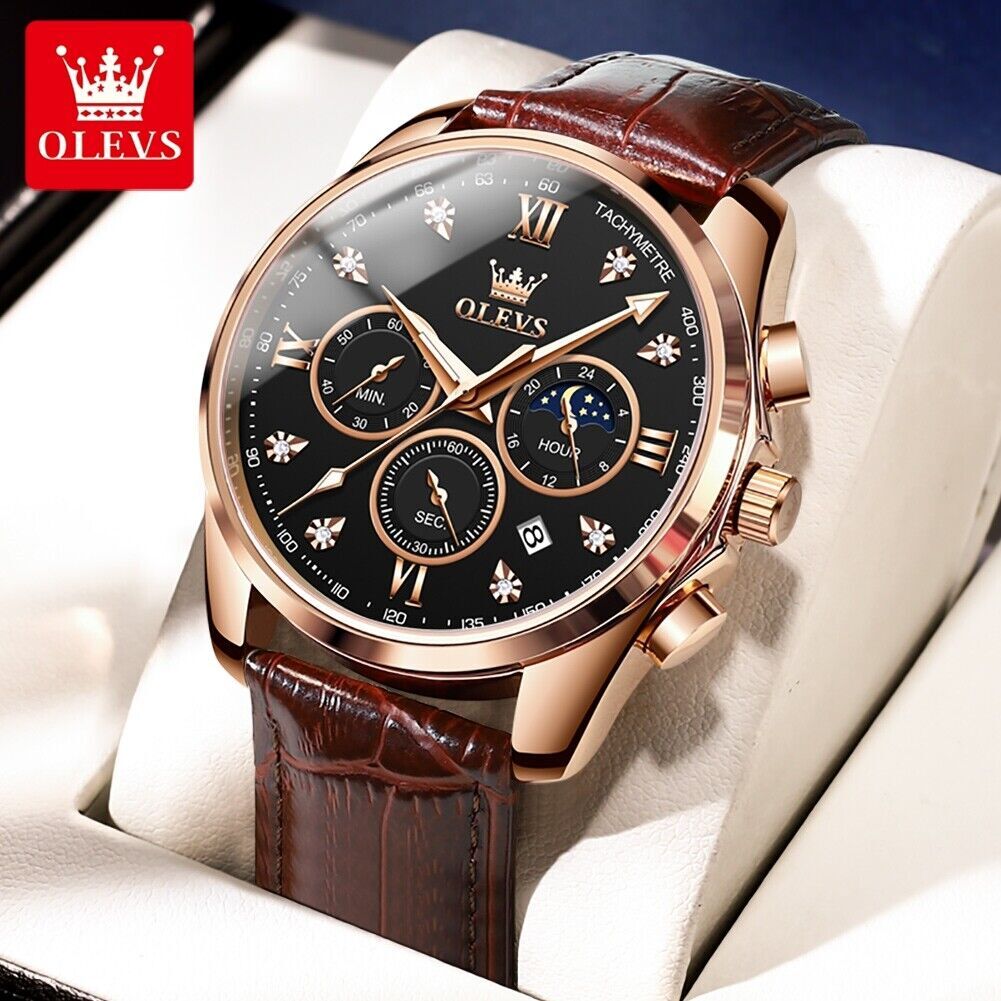OLEVS Man’s Watch Chronograph Diamond Date Moon Phases Waterproof Wristwatches