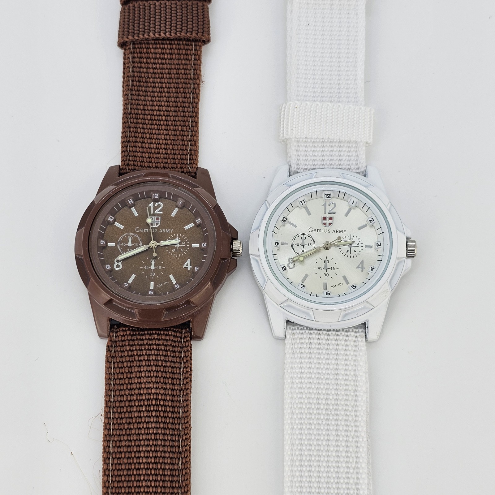 2X Gemius Army Men’s Watch 40MM Brown White Dial Nylon Canvas Bands New Battery