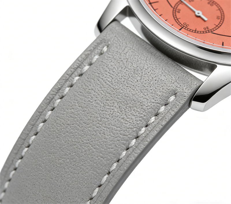 SEAKOSS Manual Wind Mechanical Watch Orange Roman Dial Small Seconds Gray Leathe