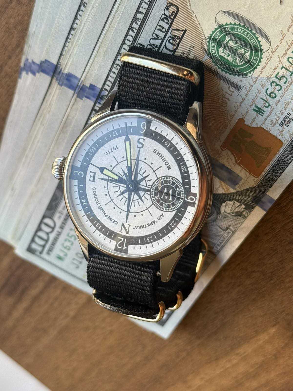Watch Mechanical Wrist Molniya Compass Men’s Russian Soviet USSR Strap Vintage