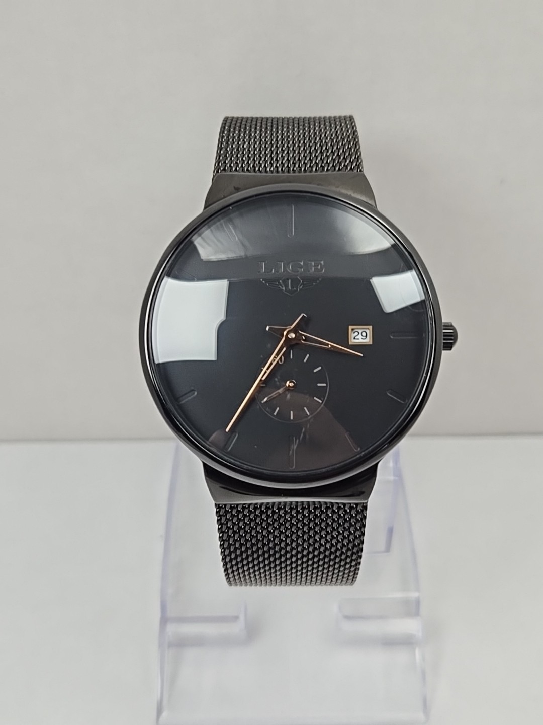 LIGE Dream Black Mesh Stainless Steel Date Quartz Subdial Watch New Battery Mens