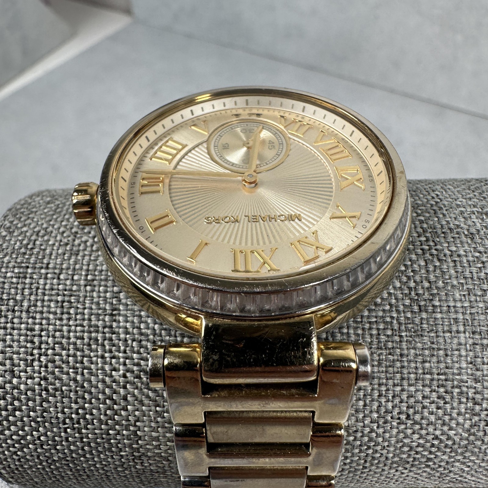 Michael Kors Watch Womens 40mm Champagne Dial Crystal Bezel Skylar Gold Tone