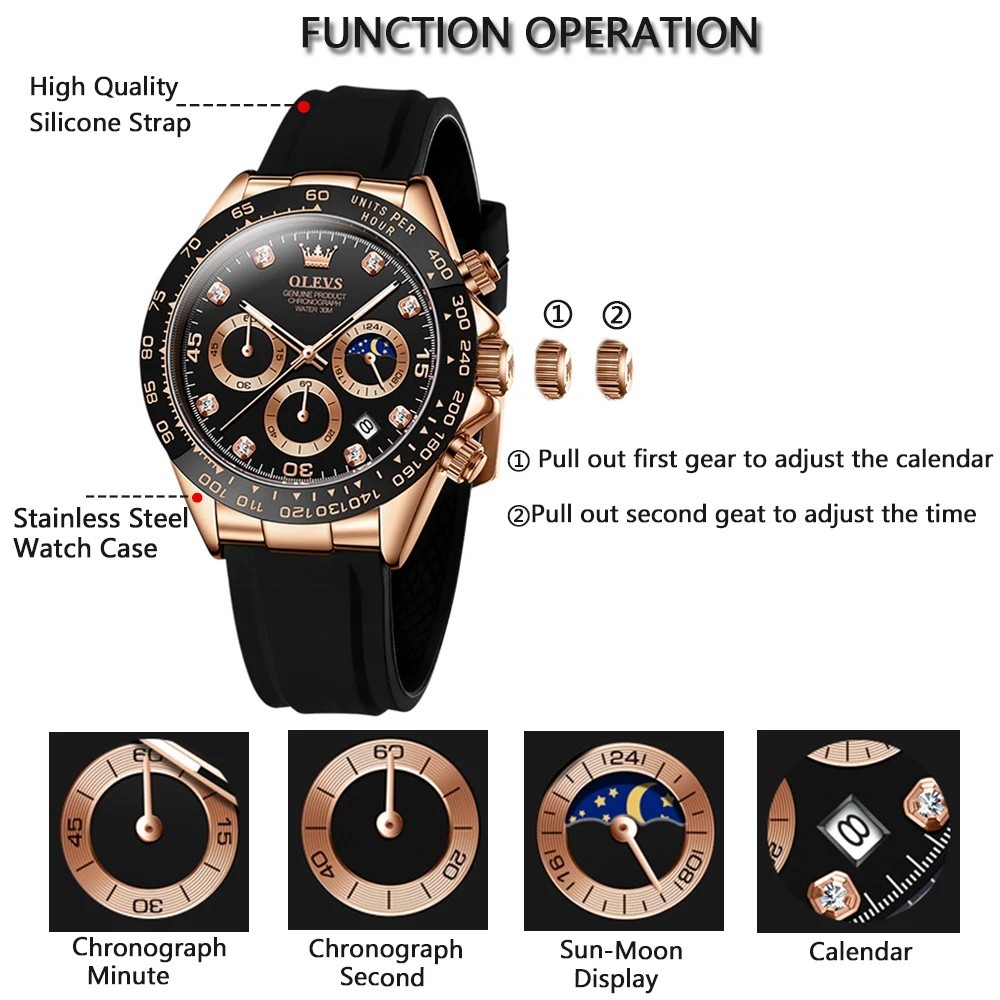 Waterproof Watch OLEVS Quartz Luxury Business Luminous Date Men Men’s Strap
