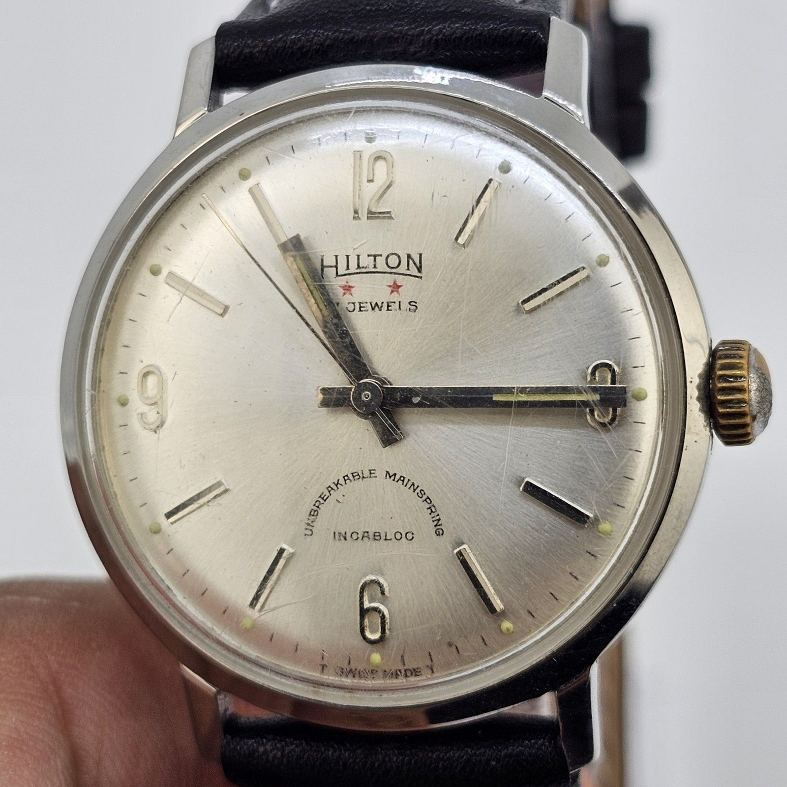 VTG Hilton Automatic Men’s Watch 34MM Gray Dial Swiss New Black Leather Bands