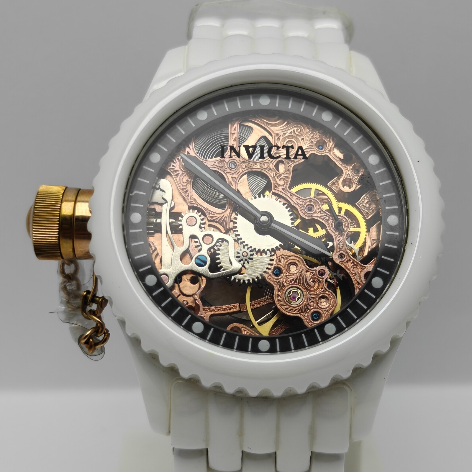 Invicta Lupah 48mm Rose Gold Skeleton Dial White Solid Ceramic Diver Men’s Watch