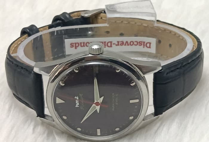 Vintage HMT Pilot Tropical Purple Dial Hand Winding Men’s Watch Black Leather