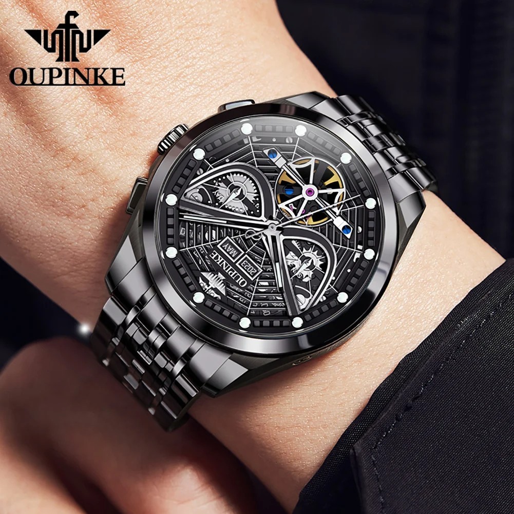 Automatic Mechanical Watch Waterproof Skeleton Luxury Dial Men Men’s Strap