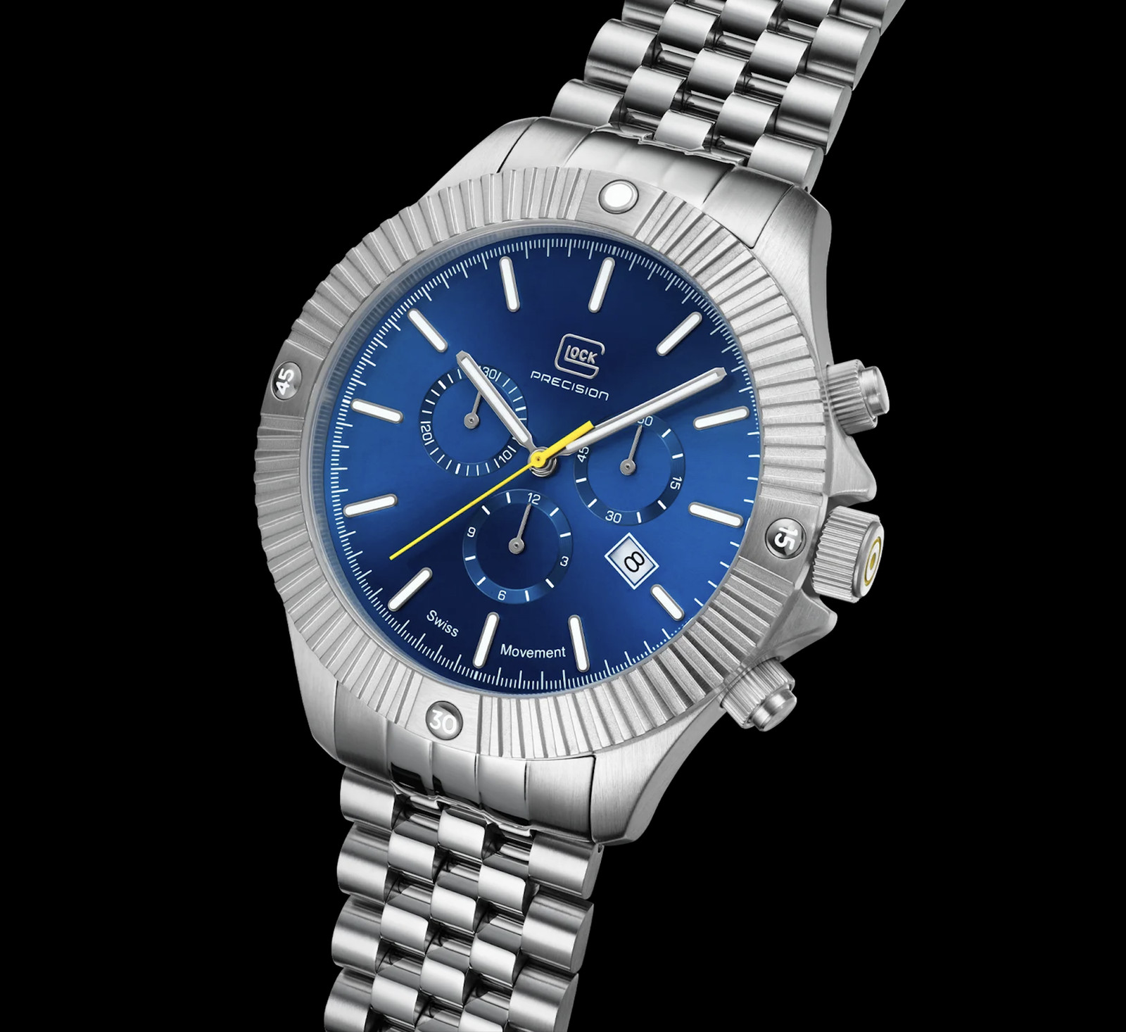 46mm Glock Precision AQB000170 GW-38-2-22 Quartz Wristwatch Stainless Steel