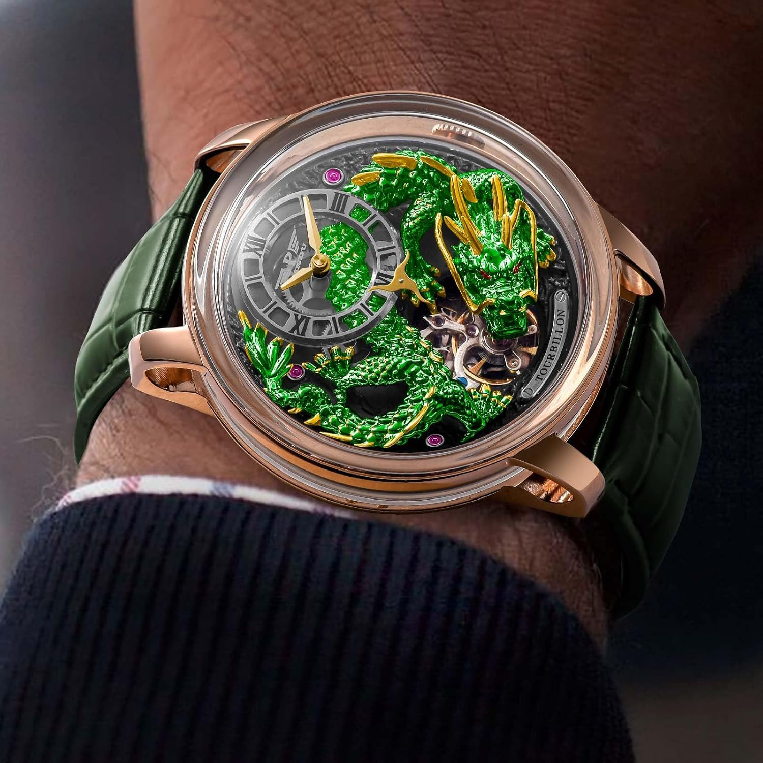 Limited Edition Dragon Men’s 3D Automatic Watch – 5ATM Waterproof Leather Strap